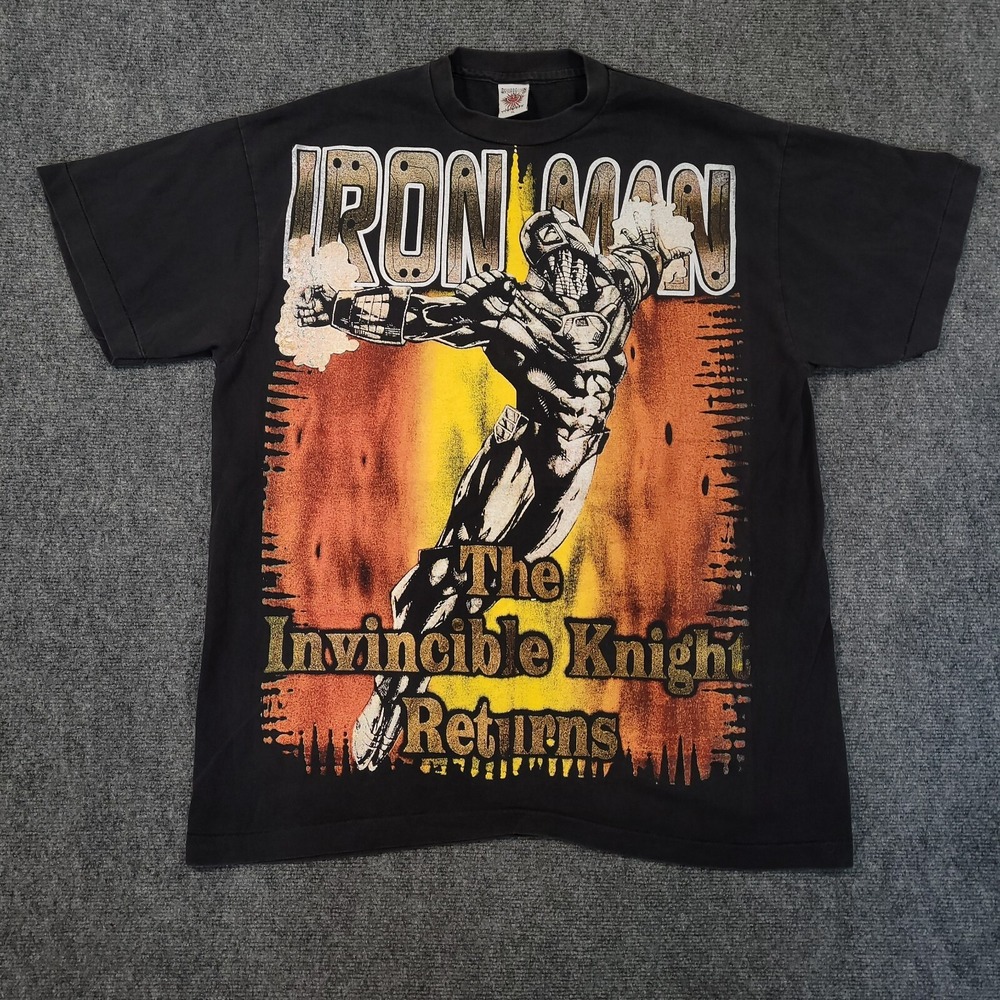 Iron Man T-Shirt Mens XL Single Stitch Modern Boot Marvel Double Sided Comics